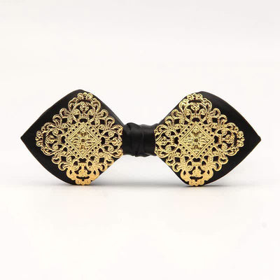 Men's Palace Pattern Gold Metal Pointed Bow Tie