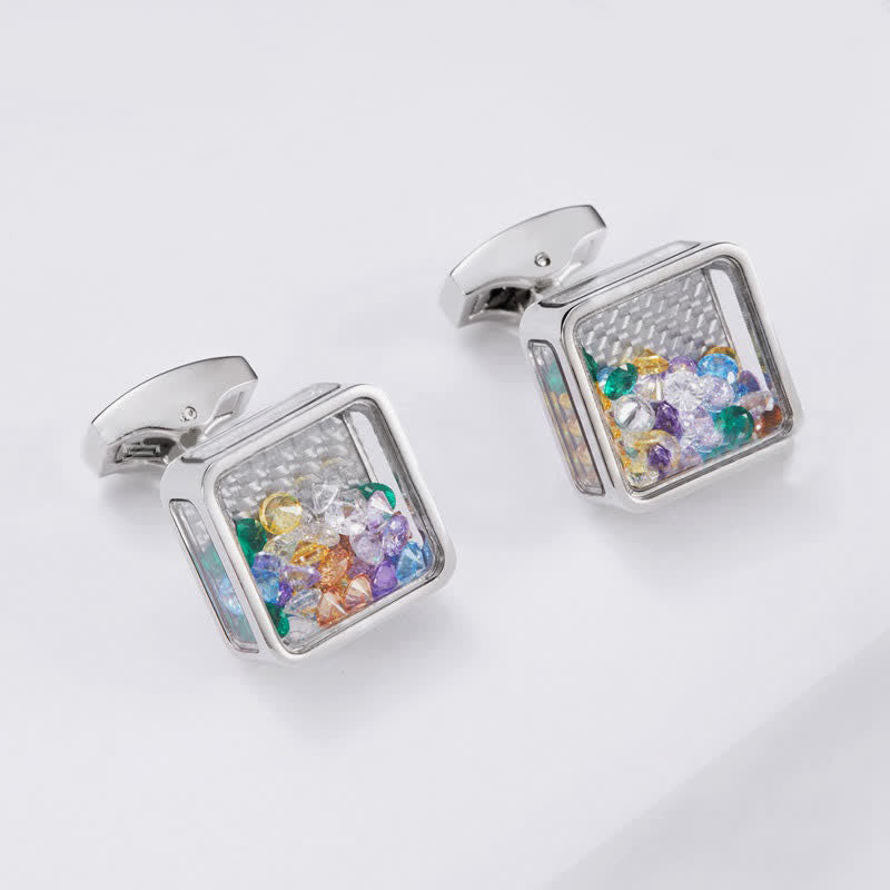 Men's Colorful Zircon Silver Square Cufflinks