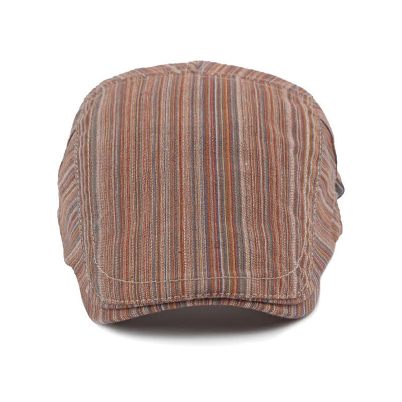 Retro Striped Adjustable Buckle Casual Beret Hat