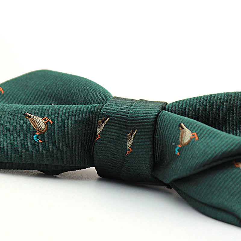 Men's Dark Green Duck Motifs Bow Tie