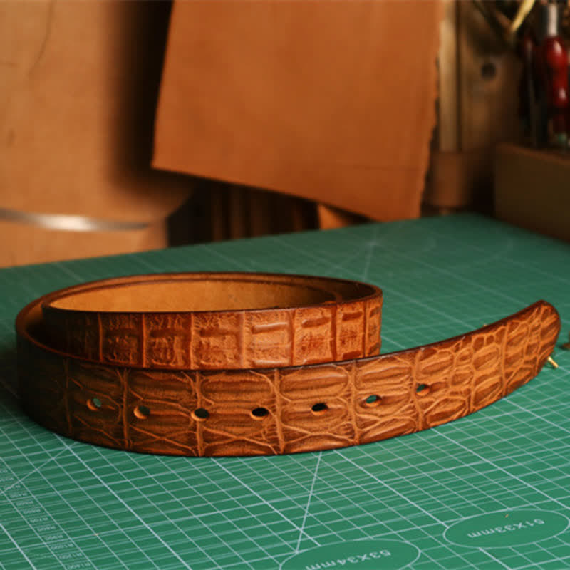 Men's Embossed Crocodile Skin Pattern Leather Belt