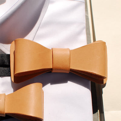 Men's Light Brown Handmade Leather Bow Tie