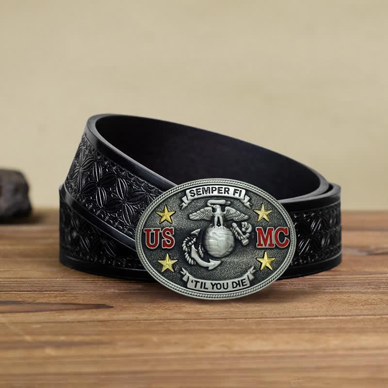 Men's DIY US Marine Corps Buckle Leather Belt