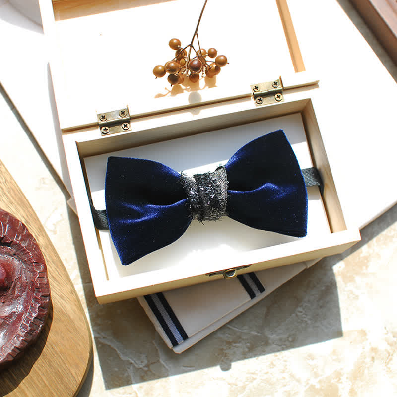 Men's Noble Navy Glossy Velvet Bow Tie