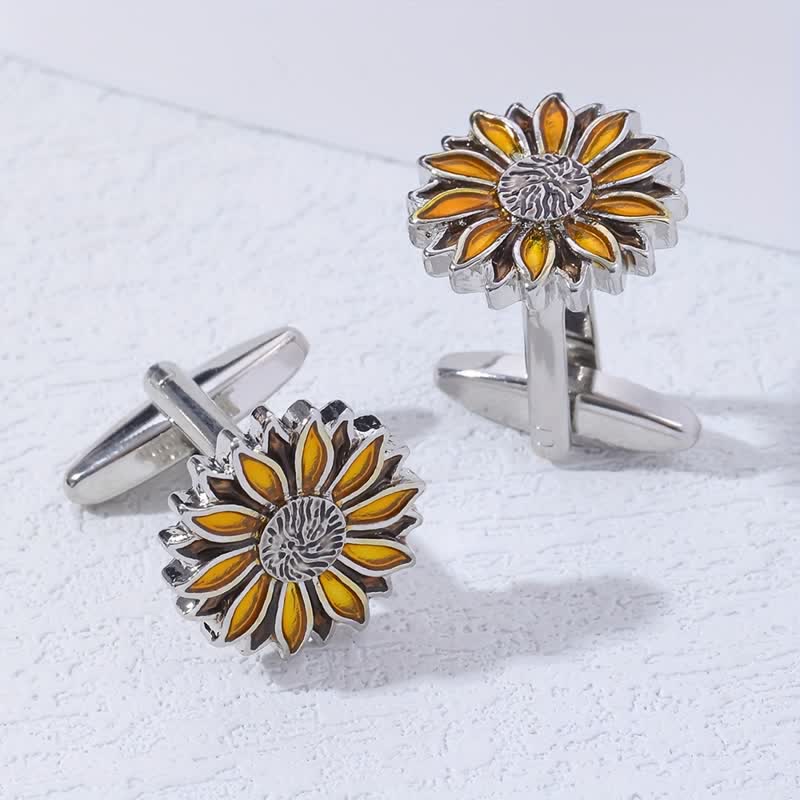 Men's Sunflower Yellow Flower Cufflinks