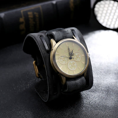 Men's Retro Cool Punk Weave Cuff Leather Watch