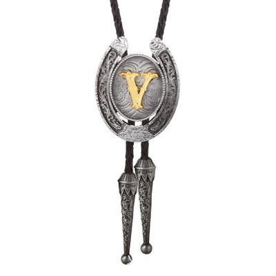 Modern Western Horseshoe Initial Letter A To Z Bolo Tie