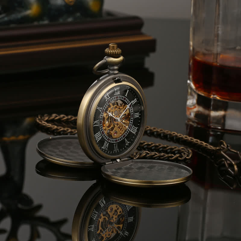 Casual Double Hunter Case Mechanical Pocket Watch