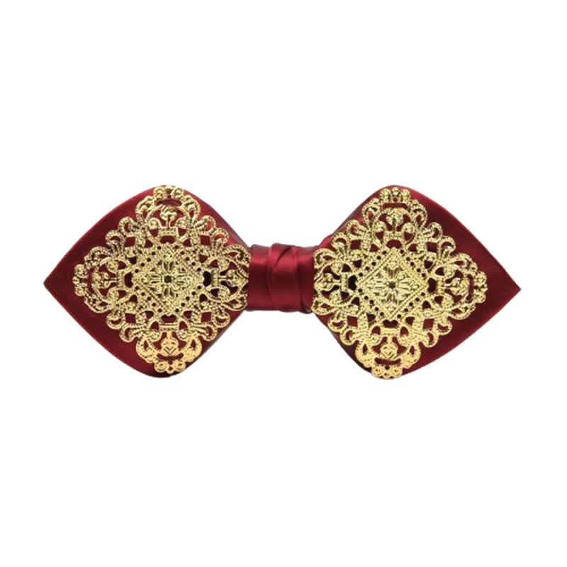 Men's Palace Pattern Gold Metal Pointed Bow Tie