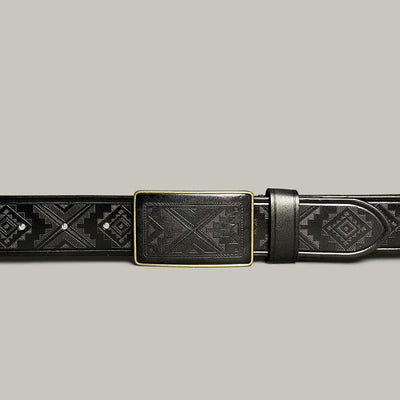 Engraving Diamond Pattern Square Buckle Leather Belt