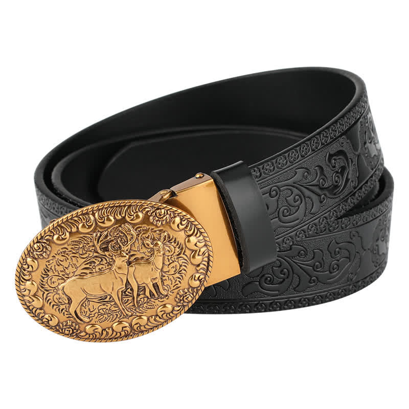 Men's Dual Wild Deer Automatic Buckle Leather Belt