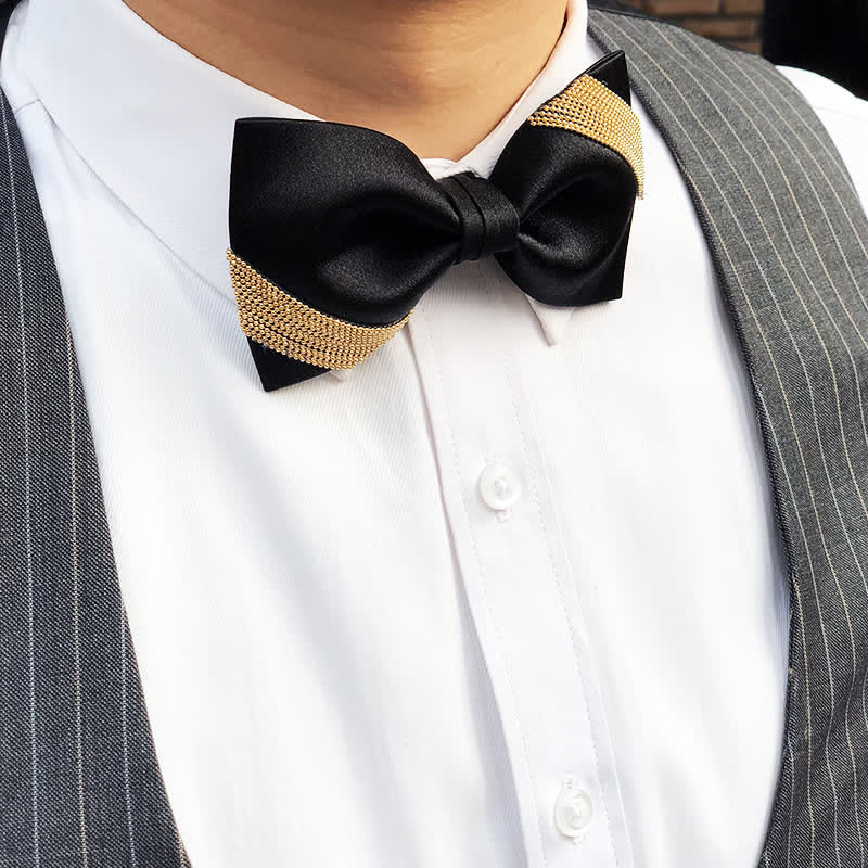 Men's Chain Wedding Collar Decor Black Bow Tie