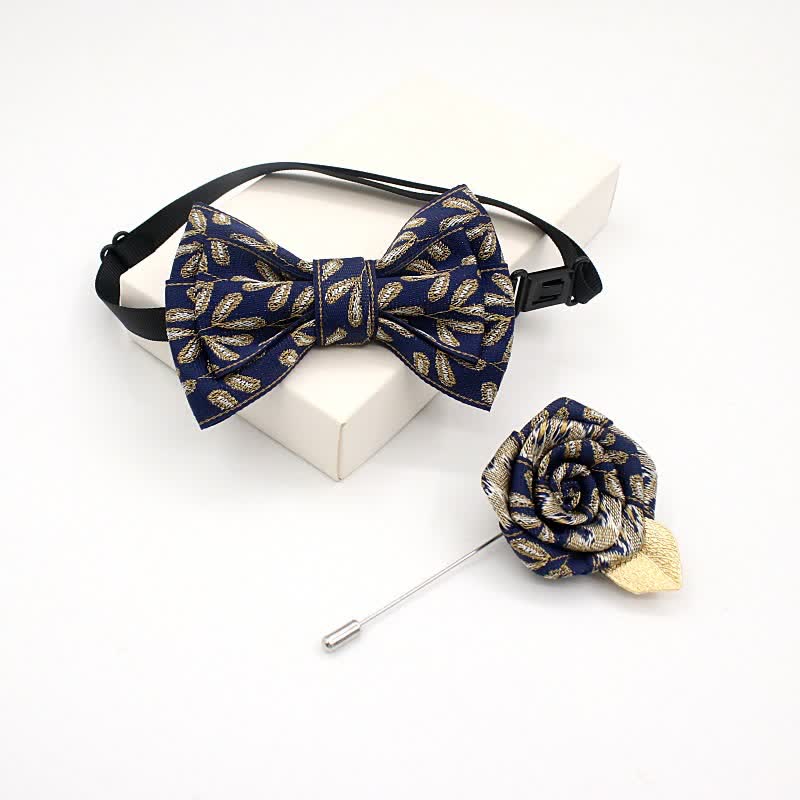 2Pcs Kid's Handmade Vintage Plaid Corsage Bow Tie Set