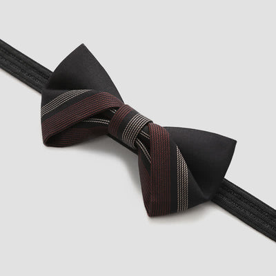 Men's Burgundy & Black Striped Formal Bow Tie