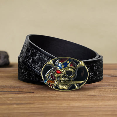 Men's DIY Pirate Skull Buckle Leather Belt