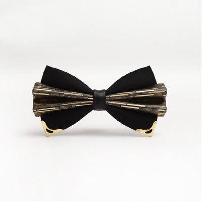 Men's Moire Pattern Double Layer PU Golden Tipped Bow Tie