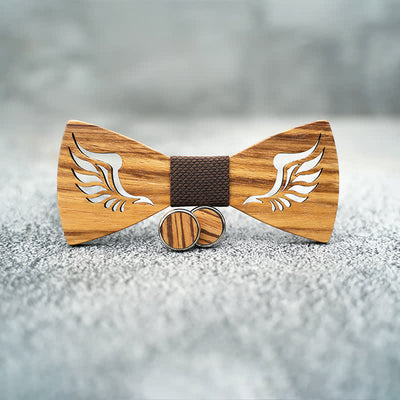 3Pcs Men's Hollow Angle Wings Wooden Bow Tie Set