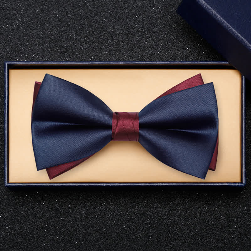 Men's Noble Navy & Burgundy Double Layered Bow Tie