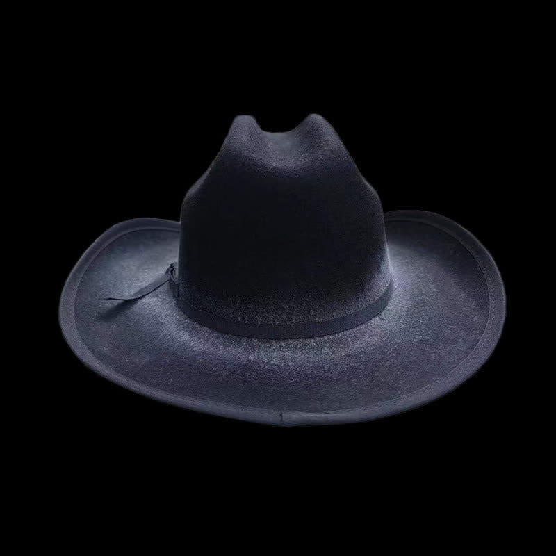 Black Distressed Bow Knot Wool Cowboy Hat