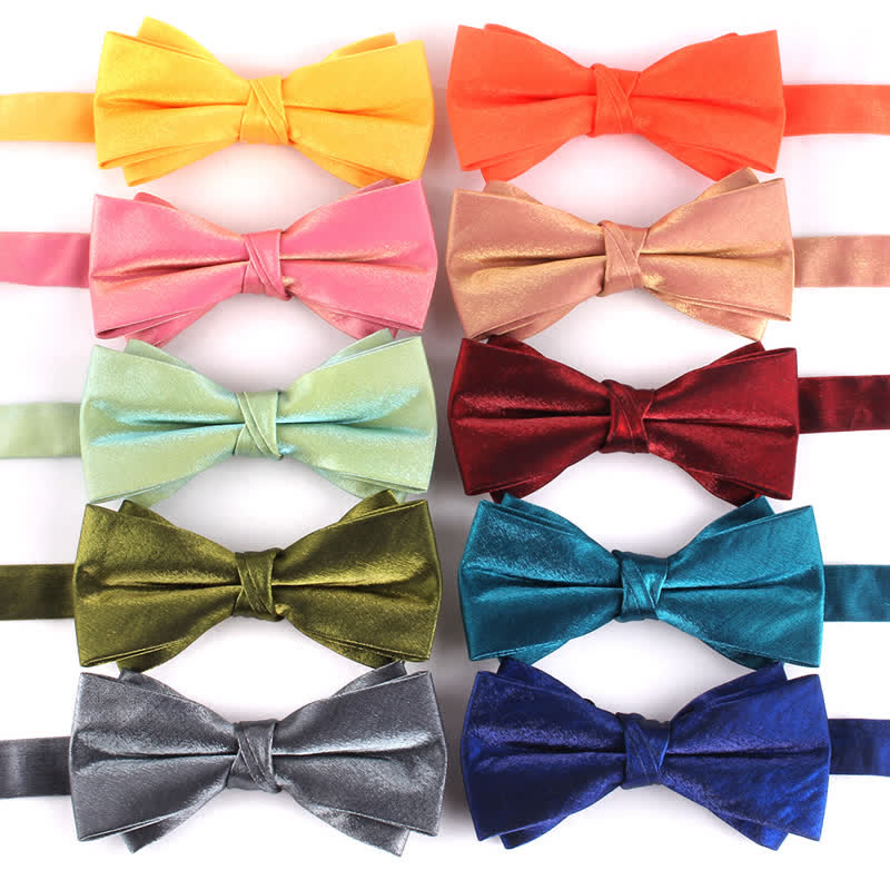 Men's Gloss Double Layer Solid Color Bow Tie