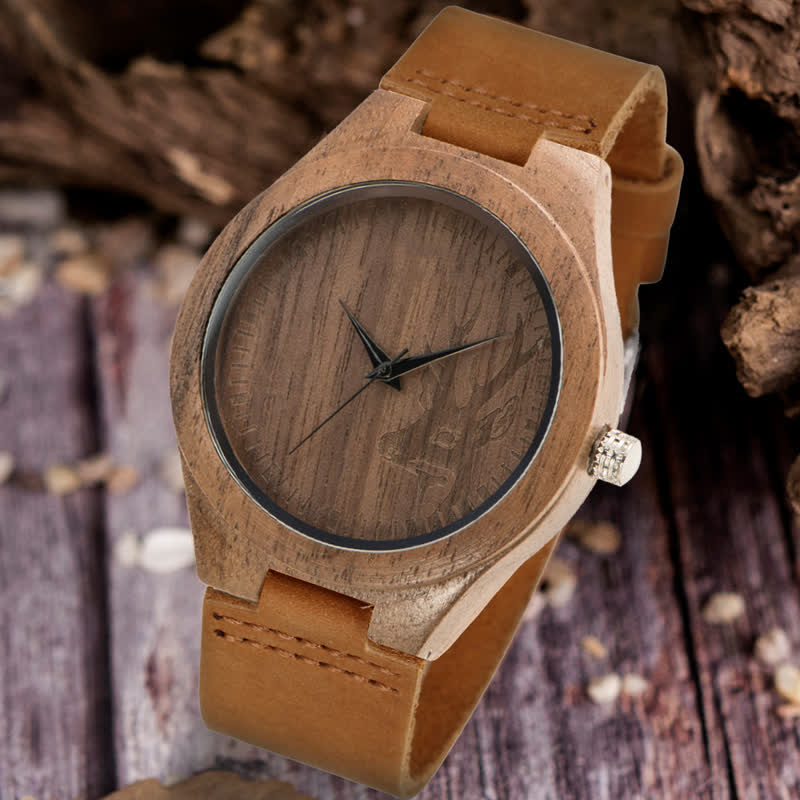 Men's Retro Carved Deer Dial Bamboo Wooden Watch