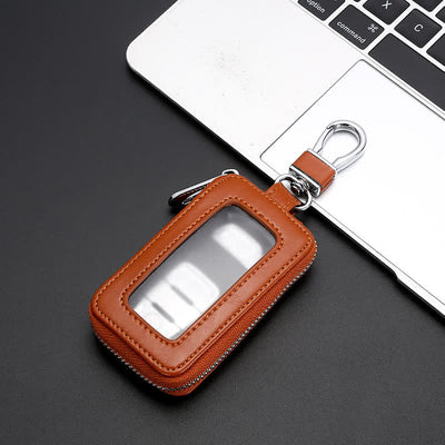 Convenient Transparent Window Zipper Leather Key Case