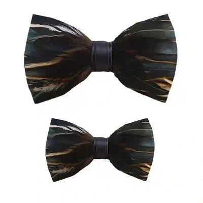 DarkSlateGray Feather Bow Tie with Lapel Pin