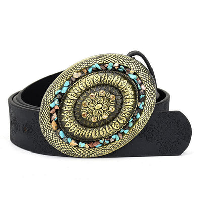 Women's Decorative Inlaid Color Stone Turquoise Leather Belt