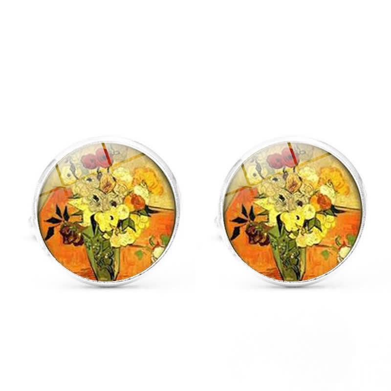 Men's Art Oil Painting Glass Dome Cufflinks