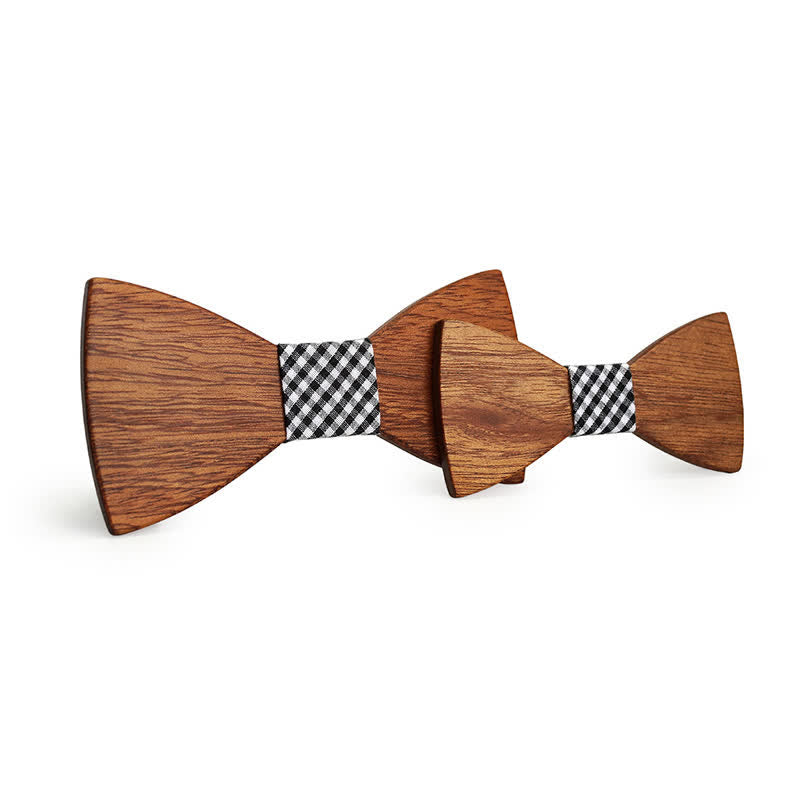 2Pcs Men's Parent-child Natural Solid Wooden Bow Tie Set