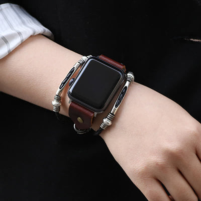 Ethnic Embossed Braided Leather Watch Band