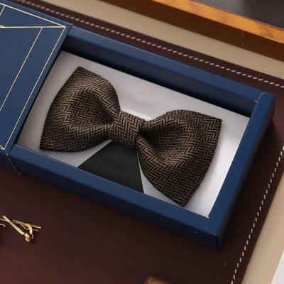 Men's Coffee Herringbone Pattern Woolen Bow Tie