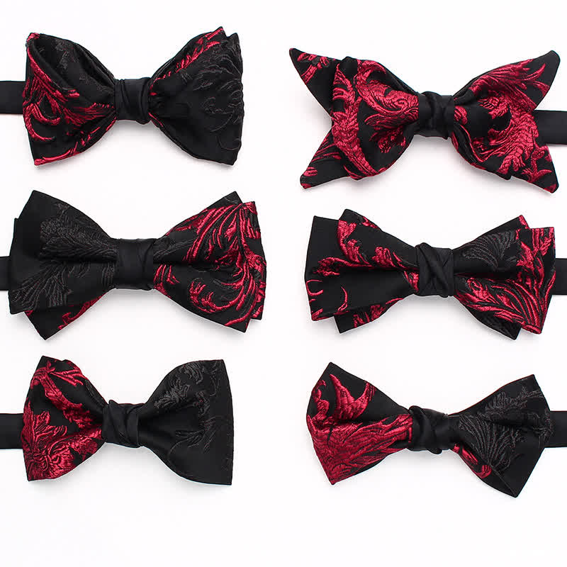 Men's Black & Red Vine Floral Pattern Bow Tie