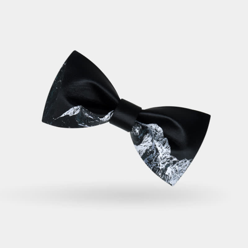 Men's Black & White Snow Mountain Print Bow Tie