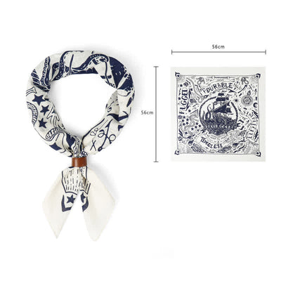 Marine Sailing Pattern Square Scarf with Scarf Buckle