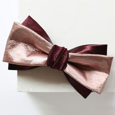 Men's Glossy Pink & Burgundy Double Layers Bow Tie