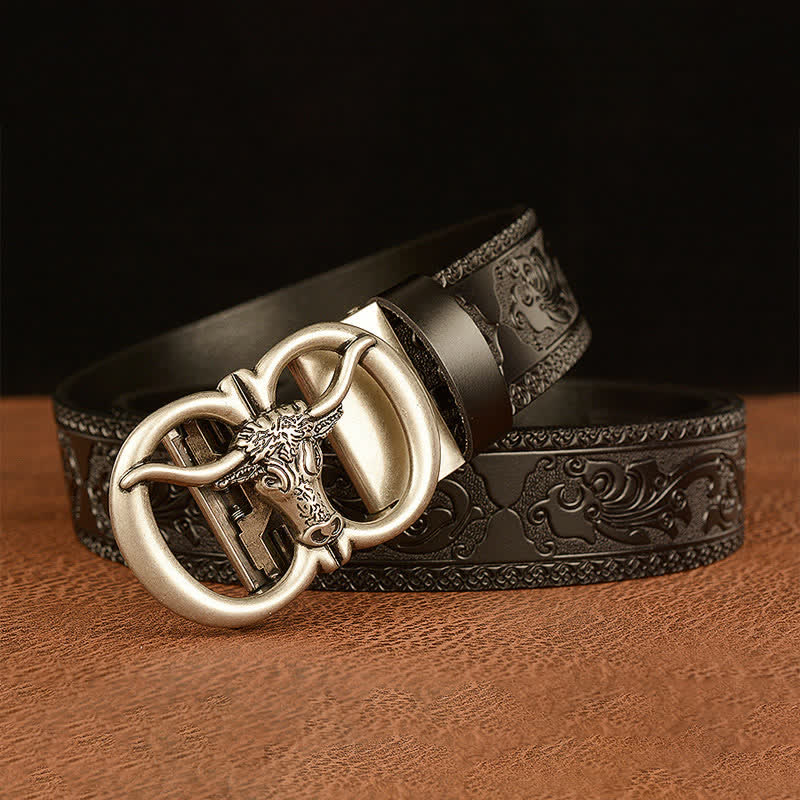 Men's Bull Head Buckle Leather Belt