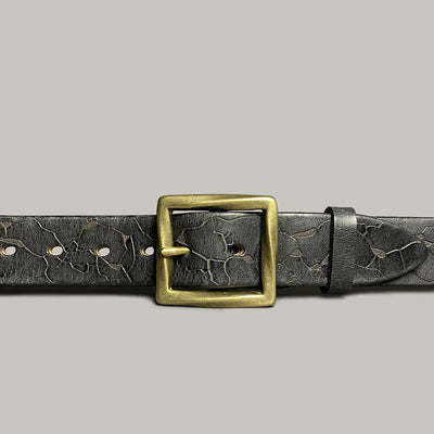 Distressed Cracked Embossed Pattern Strap Leather Belt