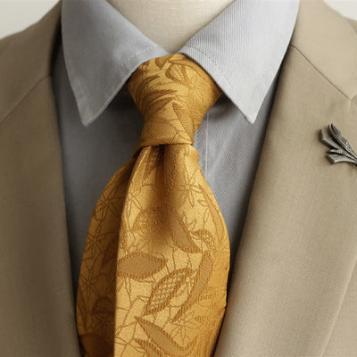 Men's Casual Floral Jacquard Leaves Pattern Necktie