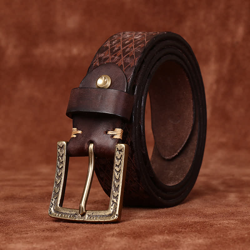 Designed Vintage Embossed Diamond Leather Belt