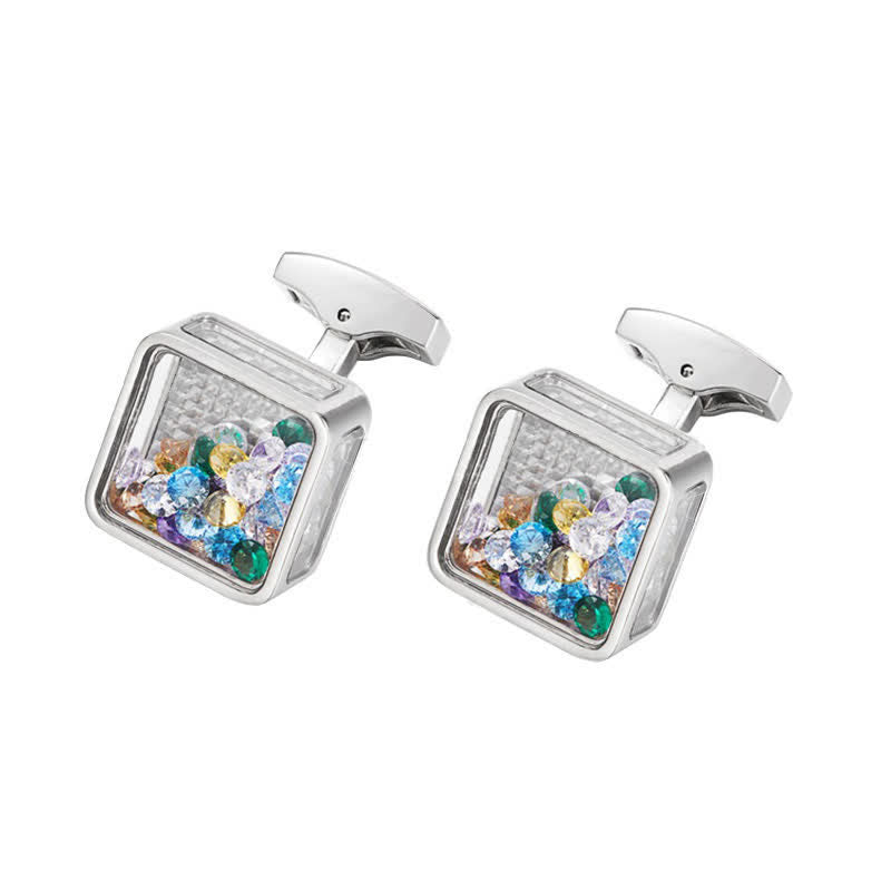 Men's Colorful Zircon Silver Square Cufflinks