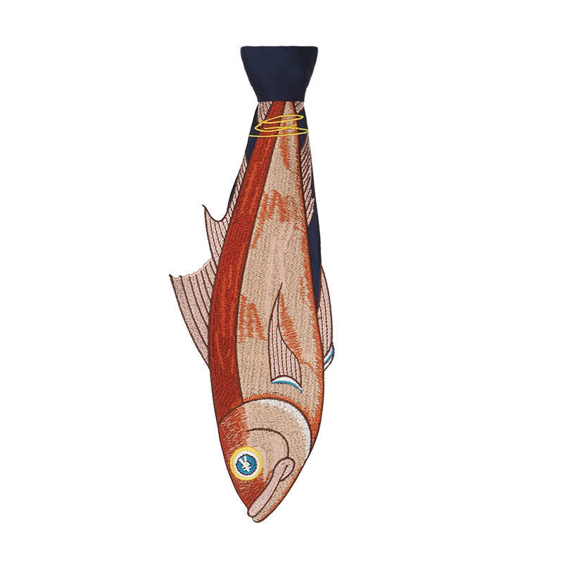Women's Irregular Fun Fish Embroidered Zipper Necktie