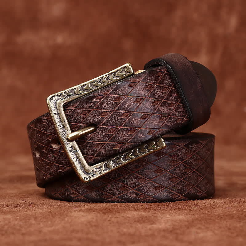 Designed Vintage Embossed Diamond Leather Belt