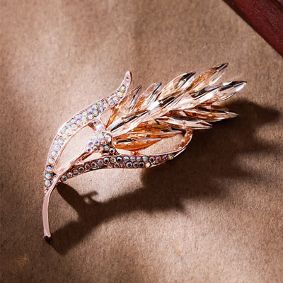 Women's Golden Wheat Ear Rhinestone Brooch