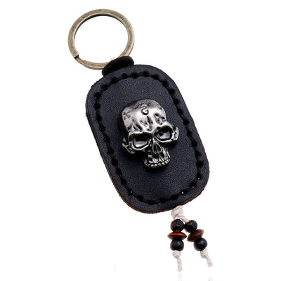 3D Punk Skull Decor Pendant Leather Keychain