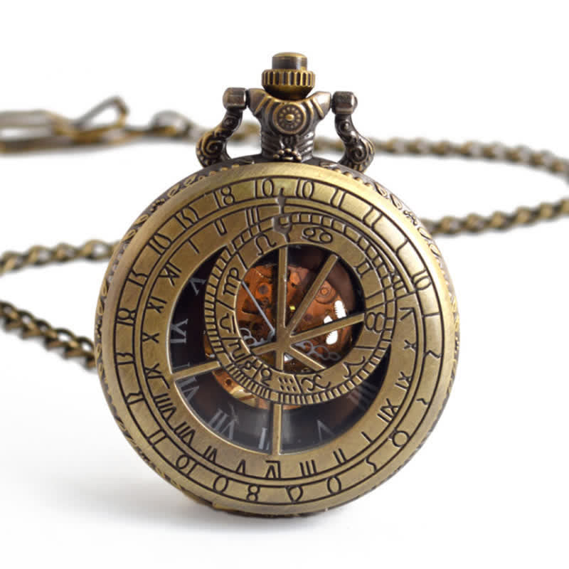 Twelve Constellations Compass Mechanical Pocket Watch