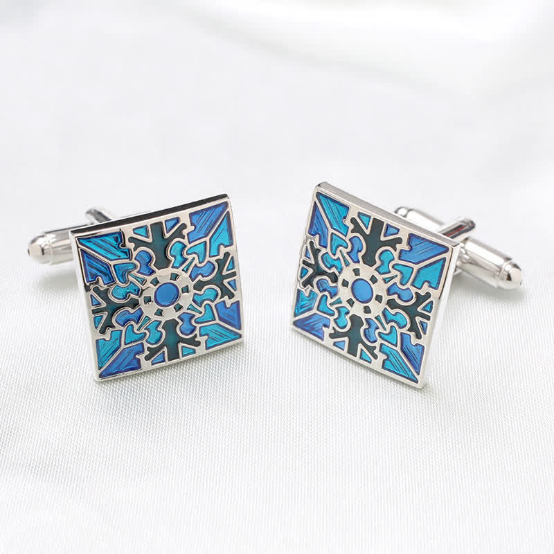 Men's Snowflake Pattern Enamel Square Cufflinks