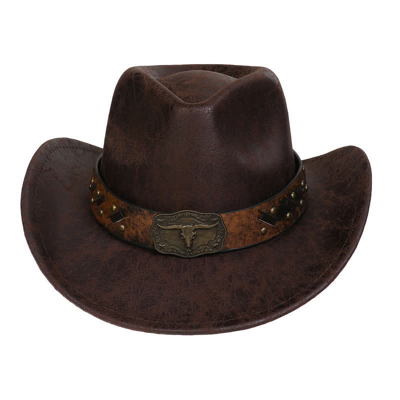 Longhorn Bull Vintage Imitation Leather Crack Cowboy Hat