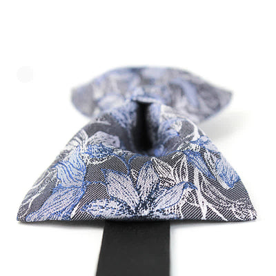 Men's Gray & Blue Flower Leaves Silk Bow Tie