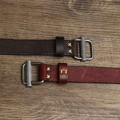 Retro Distressed Adjustable Smooth Buckle Leather Belt